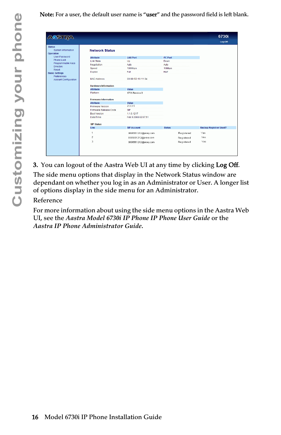 Customizing your phone | Aastra Telecom 6730I User Manual | Page 22 / 40