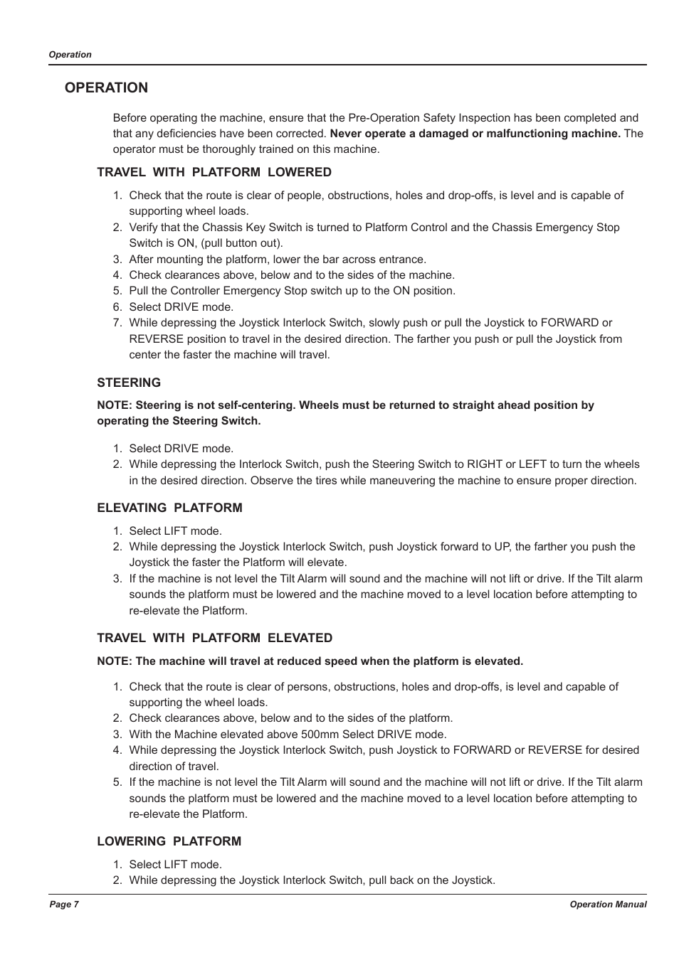 Operation | Snorkel TM12-sn53600-53999 User Manual | Page 11 / 20