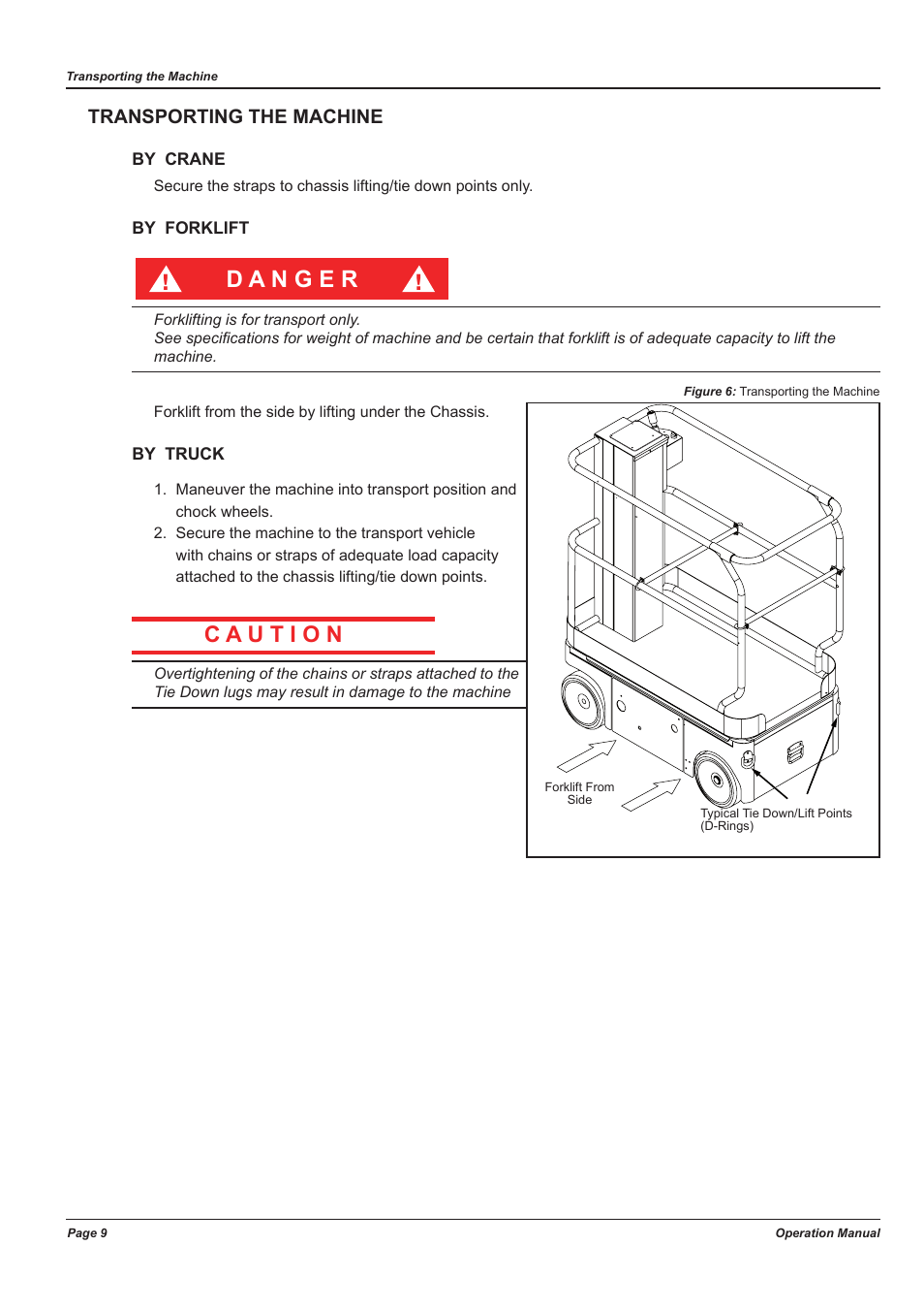 Transporting the machine | Snorkel TM12-sn53600-53999 User Manual | Page 13 / 20