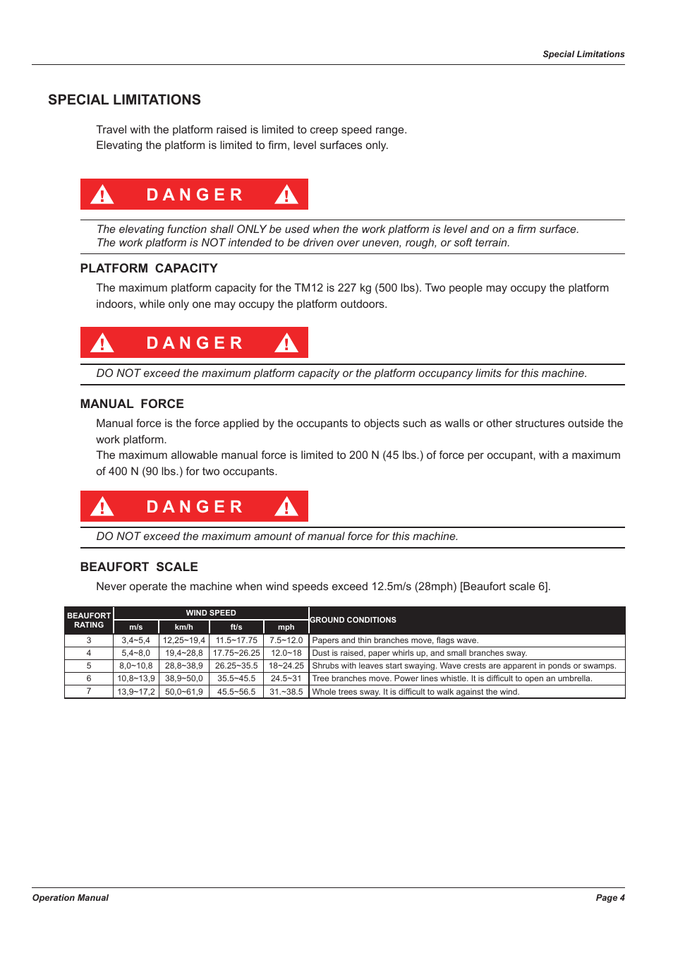 Special limitations | Snorkel TM12-sn53600-53999 User Manual | Page 8 / 20