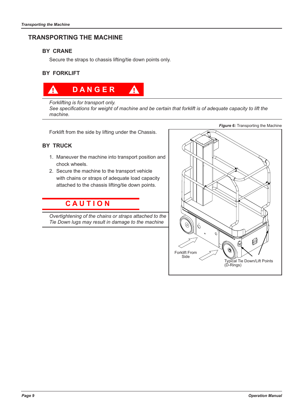 Transporting the machine | Snorkel TM12-sn54000+CE User Manual | Page 13 / 20