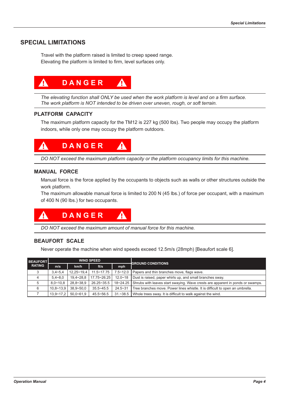 Special limitations | Snorkel TM12-sn54000+CE User Manual | Page 8 / 20