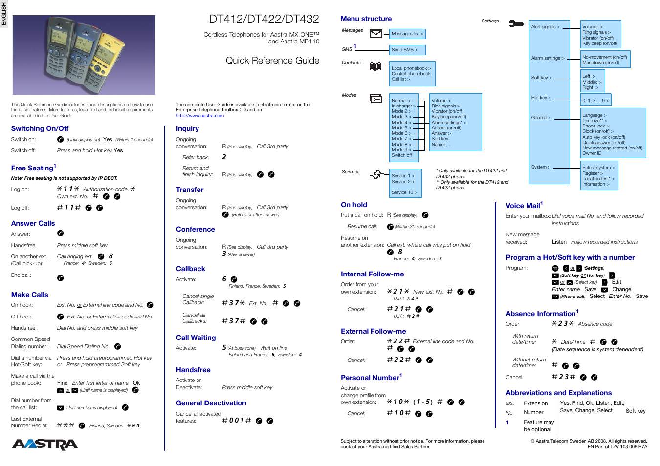 Aastra Telecom MX-ONE DT422 User Manual | 1 page