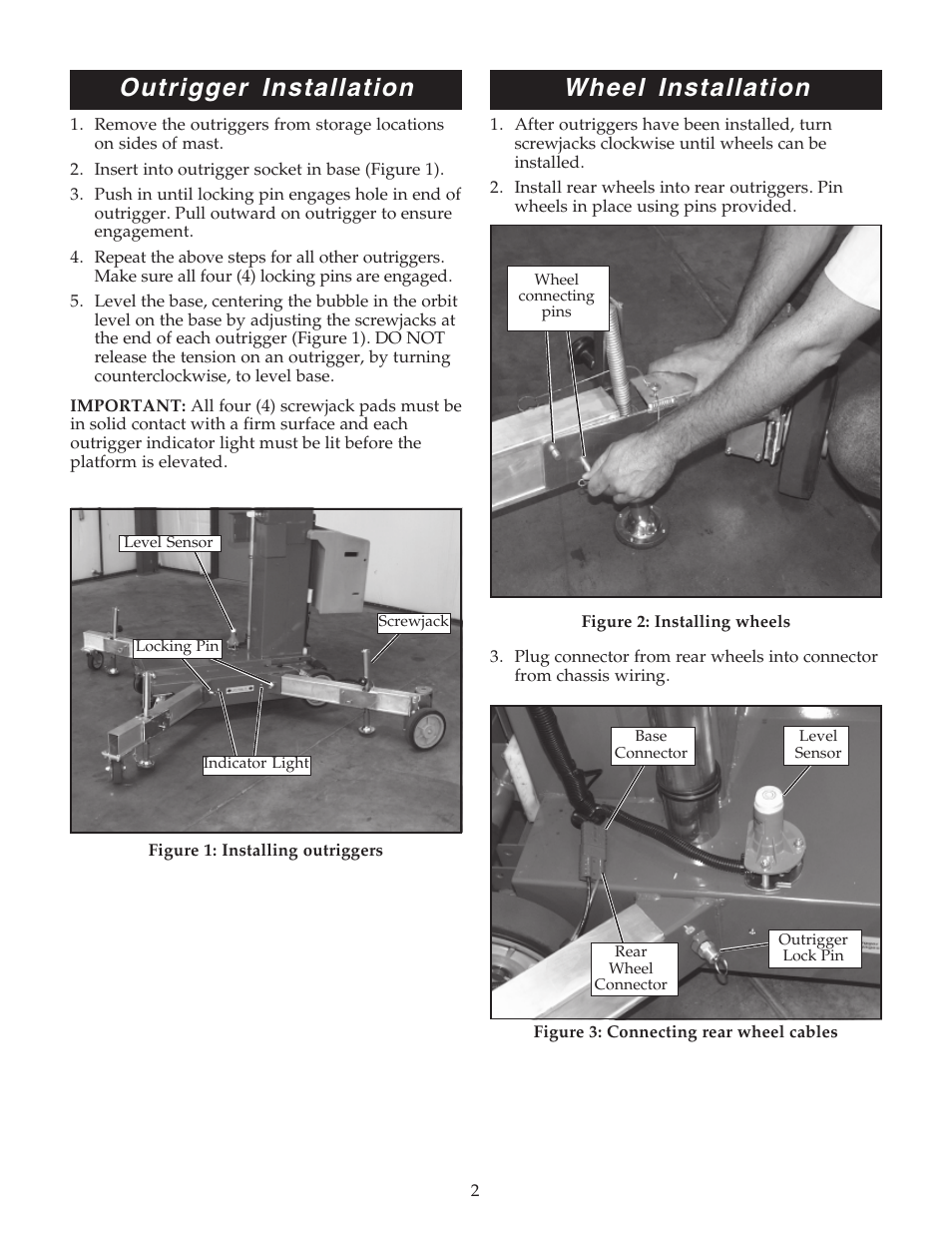 Wheel installation, Outrigger installation | Snorkel U Drive 25-sn1125+ User Manual | Page 2 / 12