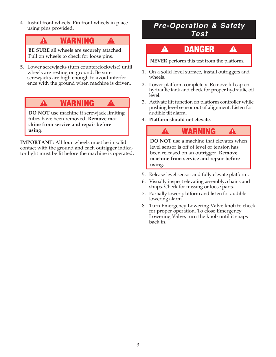 Pre-operation & safety test | Snorkel U Drive 25-sn1125+ User Manual | Page 3 / 12