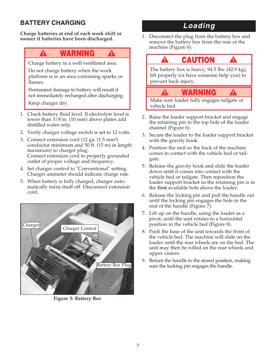 Loading, Battery charging | Snorkel U Drive 25-sn1125+ User Manual | Page 7 / 12