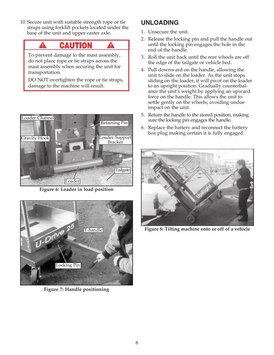 Unloading | Snorkel U Drive 25-sn1125+ User Manual | Page 8 / 12