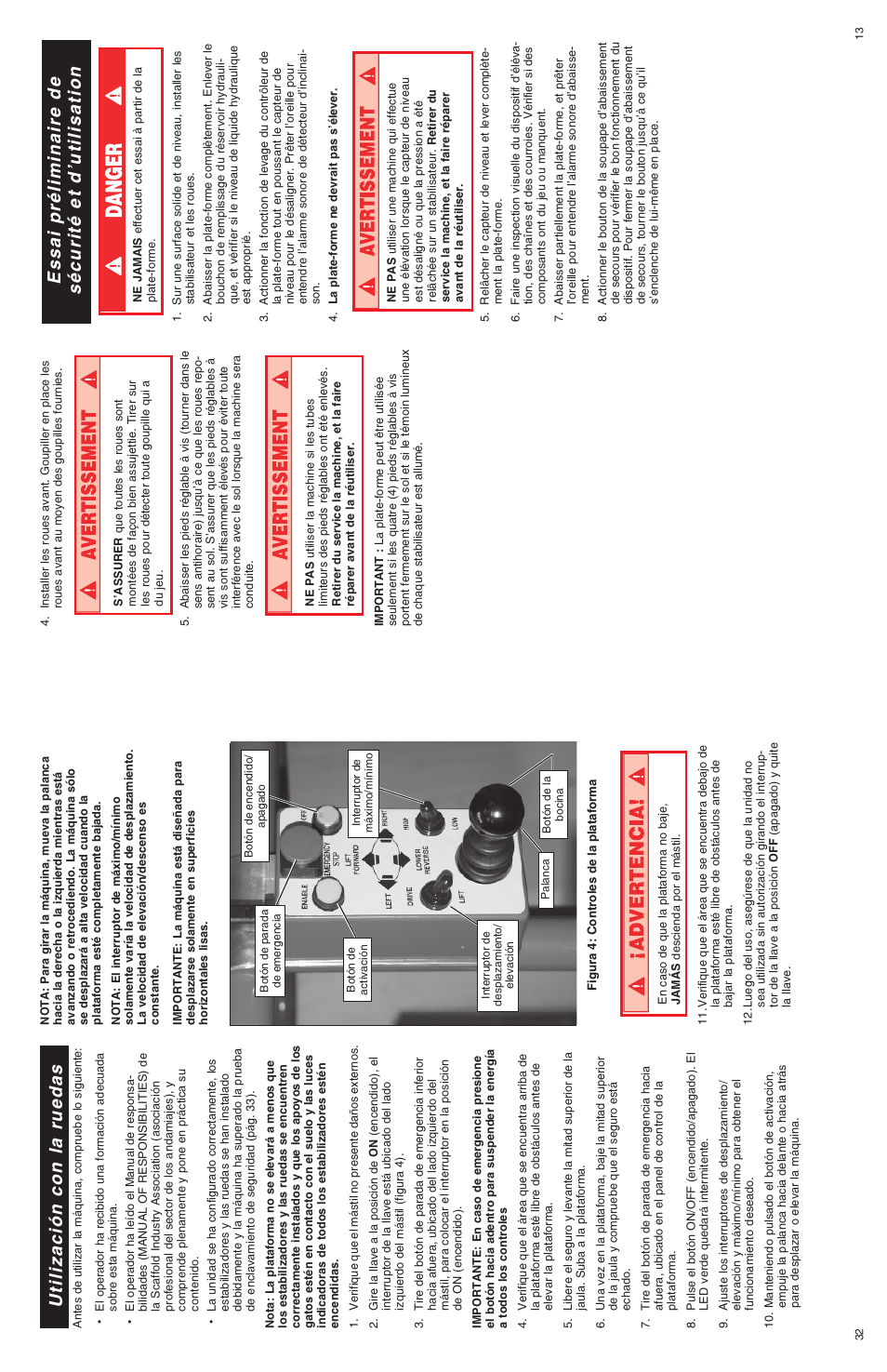 Essai préliminaire de sécurité et dutilisation, Utilización con la ruedas | Snorkel U Drive 25-sn1001+ User Manual | Page 13 / 22