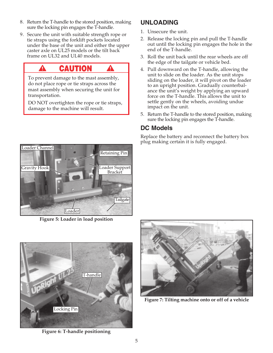 Unloading, Dc models | Snorkel ULII40-sn15001+ User Manual | Page 5 / 8