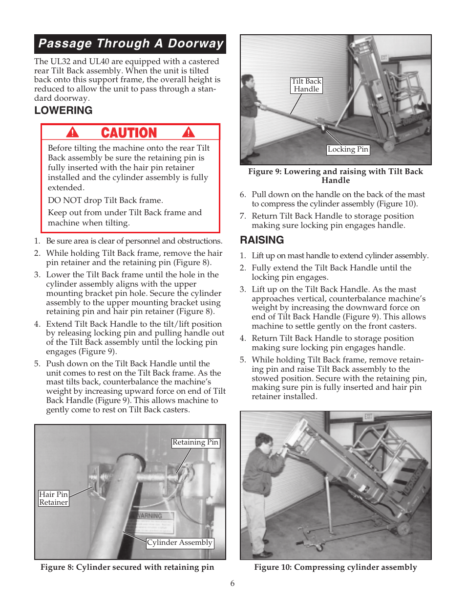 Passage through a doorway, Lowering, Raising | Snorkel ULII40-sn15001+ User Manual | Page 6 / 8