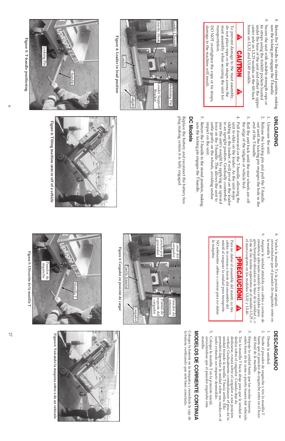 Unloading, Dc models, Descargando | Modelos de corriente continua | Snorkel ULII40-sn15001-21372 User Manual | Page 11 / 17