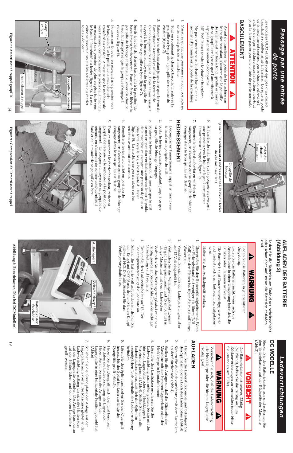 Passage par une entrée de porte, Ladevorrichtungen, Basculement | Redressement, Aufladen der batterie (a bbildung 3 ), Dc modelle, Aufladen | Snorkel ULII40-sn15001-21372 User Manual | Page 3 / 17