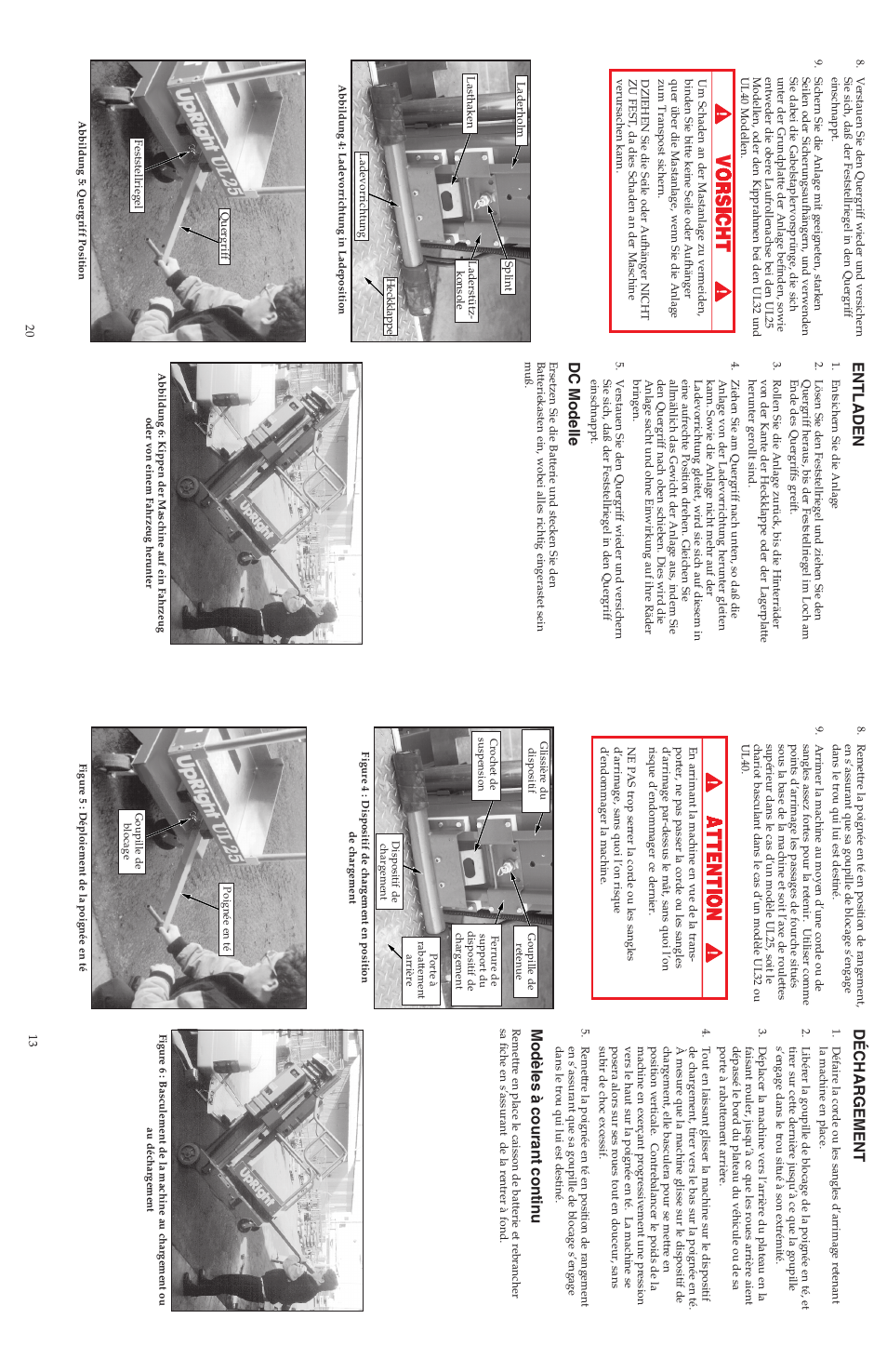 Déchargement, Modèles à courant continu, Entladen | Dc modelle | Snorkel ULII40-sn15001-21372 User Manual | Page 4 / 17