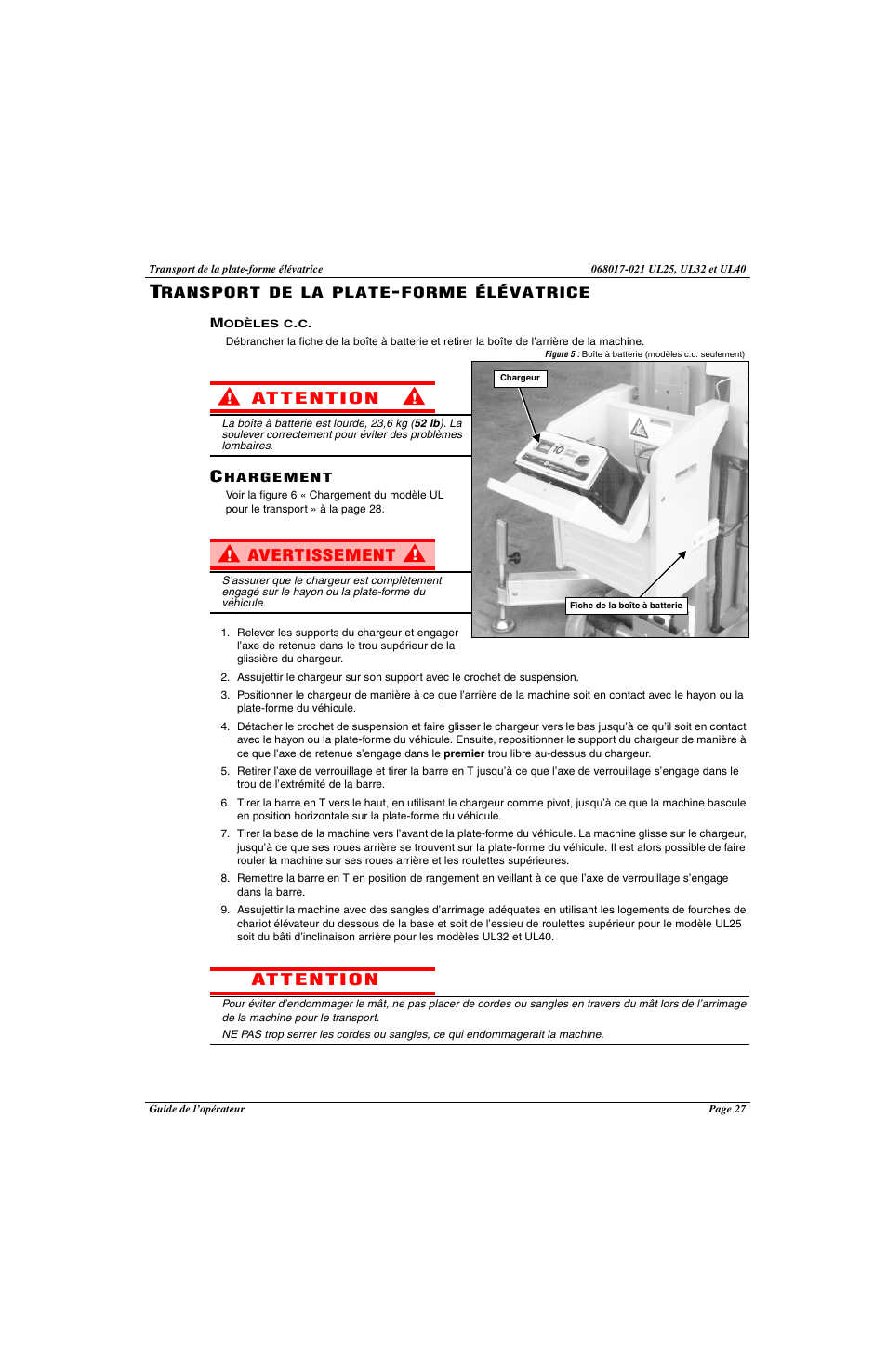 Avertissement | Snorkel ULII40-sn21373-21690 User Manual | Page 29 / 60