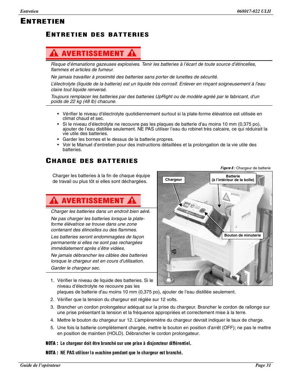Avertissement, Ntretien | Snorkel ULII40-sn21691+ User Manual | Page 33 / 60