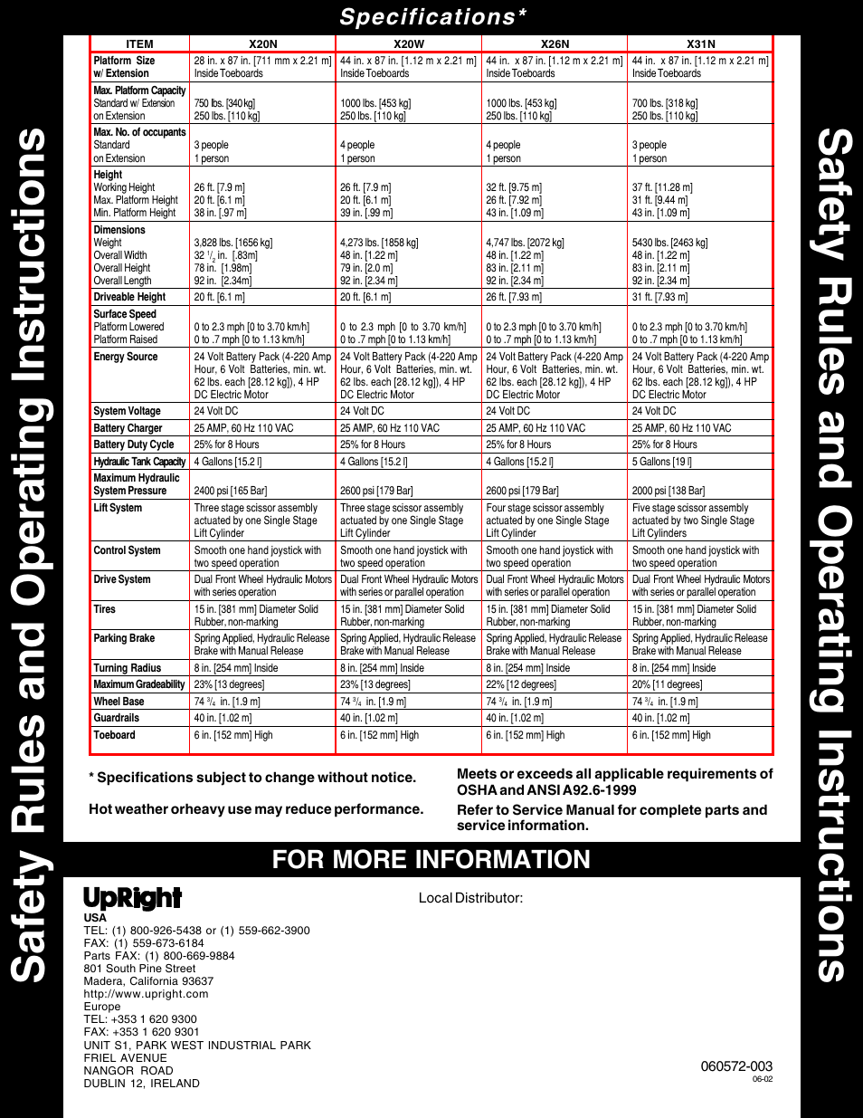 For more information, Specifications | Snorkel X Series-sn13600-15019 User Manual | Page 12 / 12