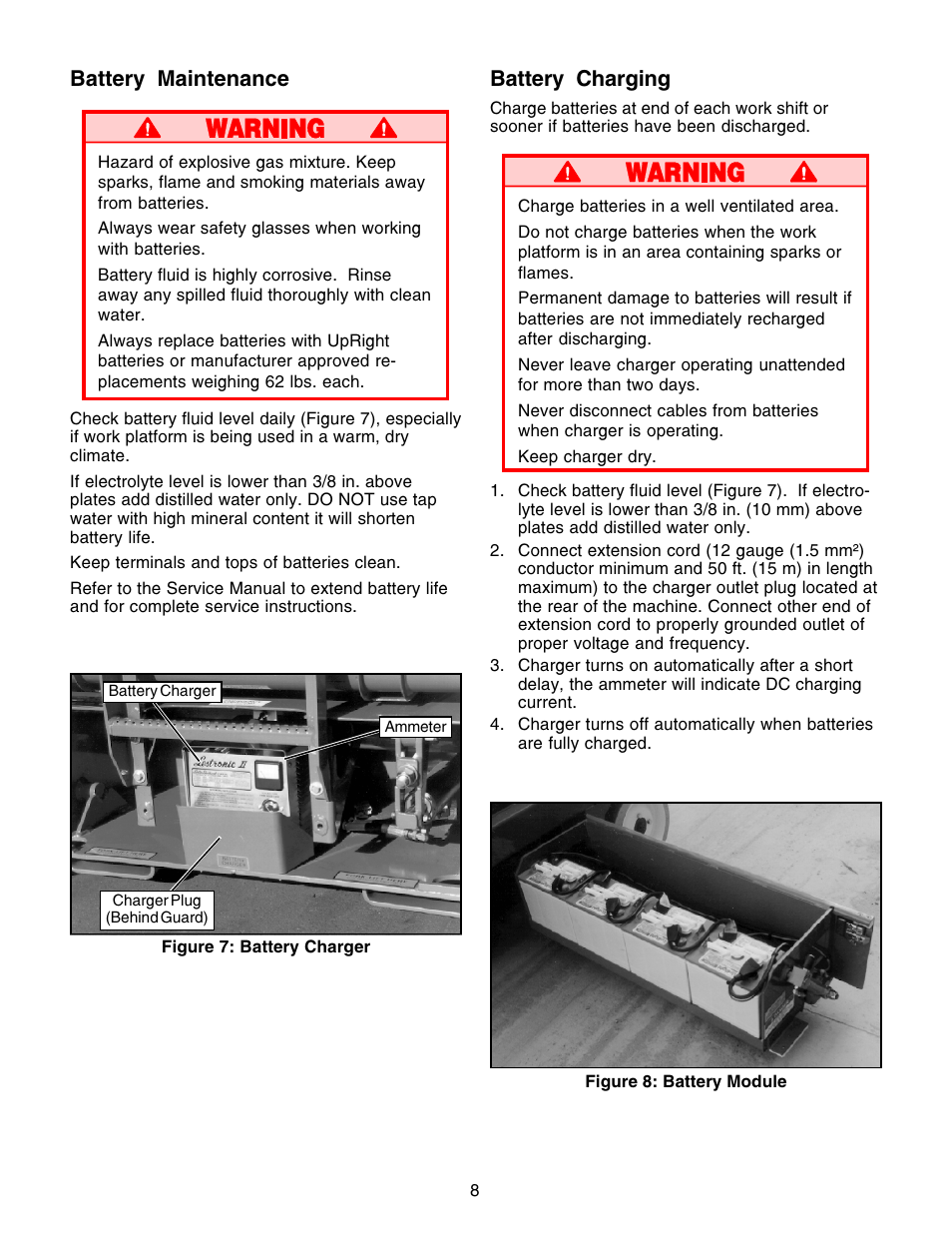 Battery charging, Battery maintenance | Snorkel X Series-sn13600-15019 User Manual | Page 8 / 12