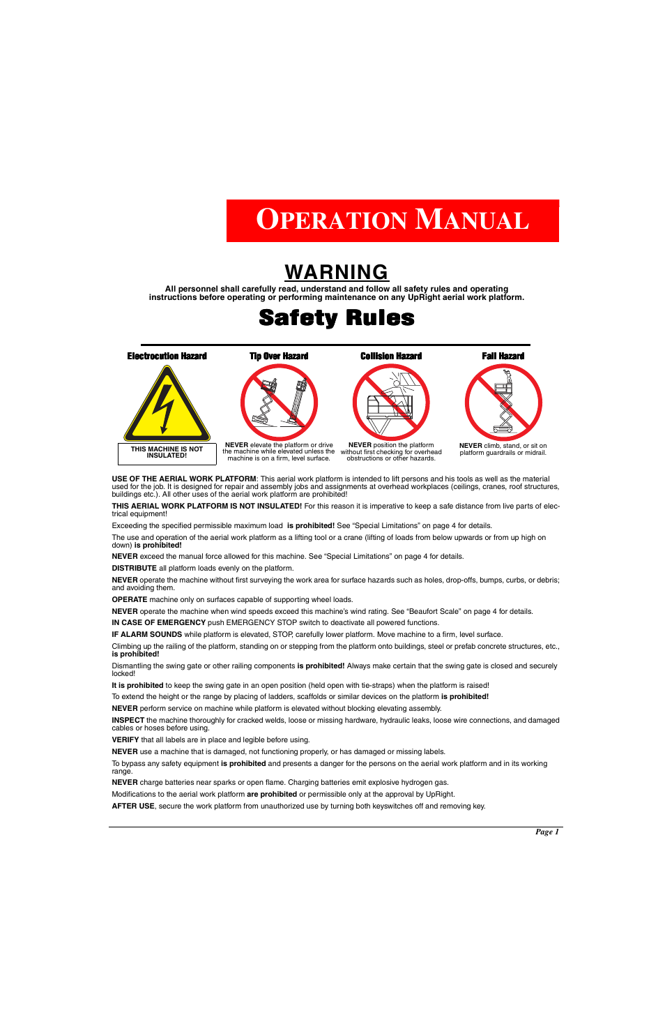 Peration, Anual, Warning | Safety rules | Snorkel X Series-sn17573-19999 User Manual | Page 3 / 64