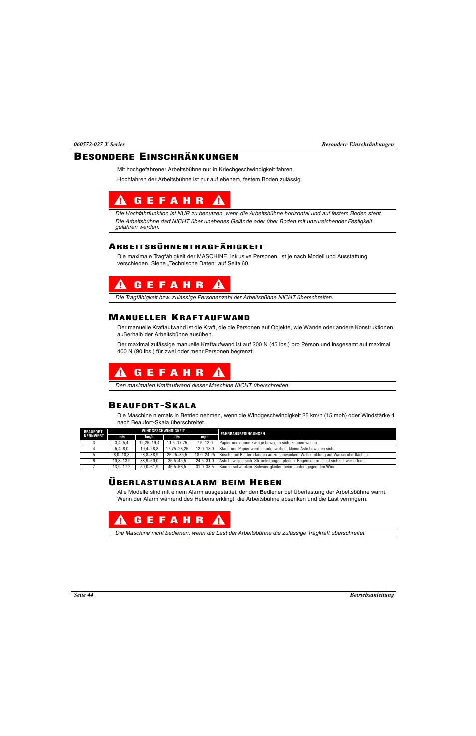 Esondere, Inschränkungen | Snorkel X Series-sn17573-19999 User Manual | Page 46 / 64