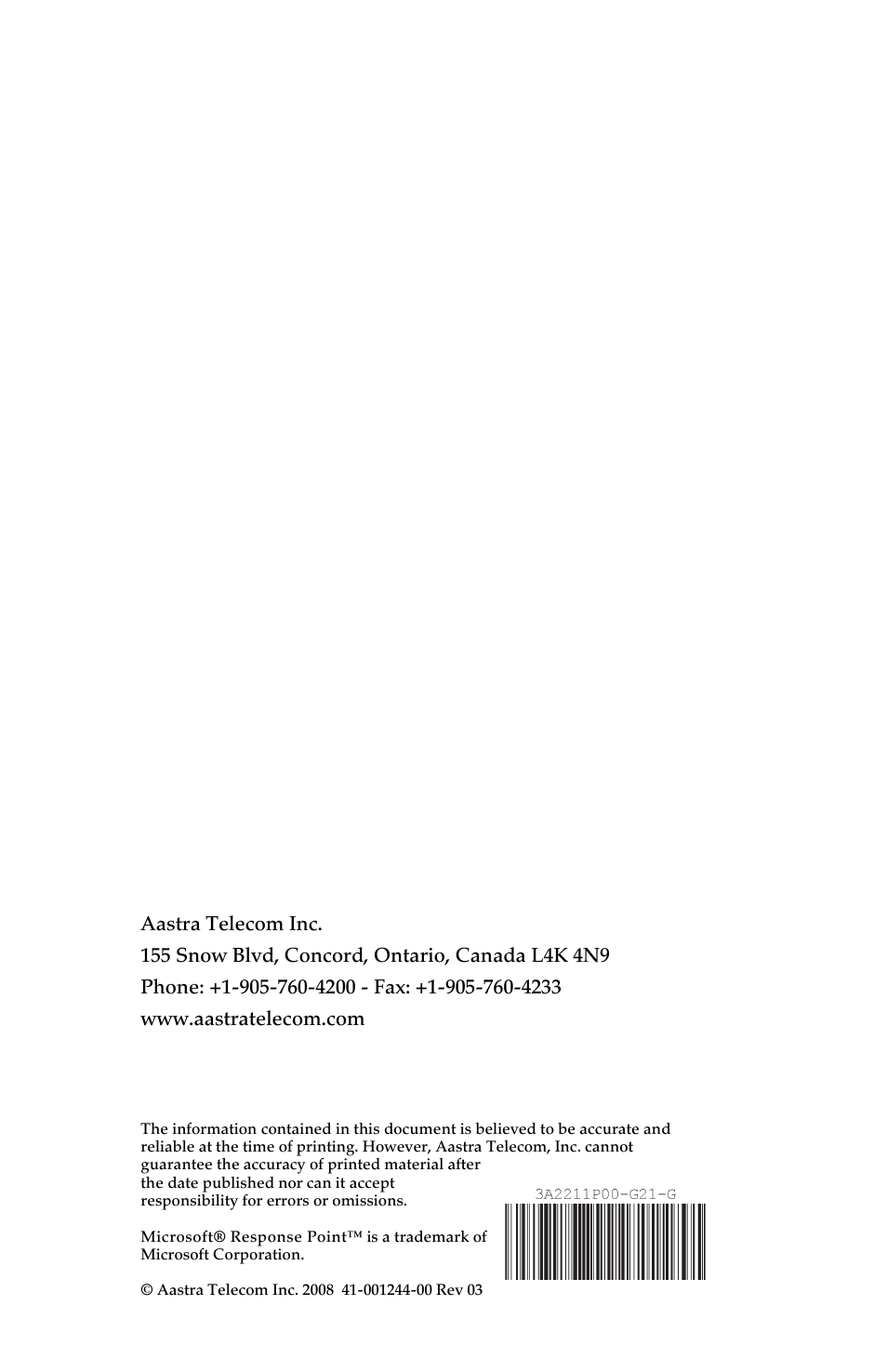 Aastra Telecom AastraLink RP 500 User Manual | Page 16 / 16