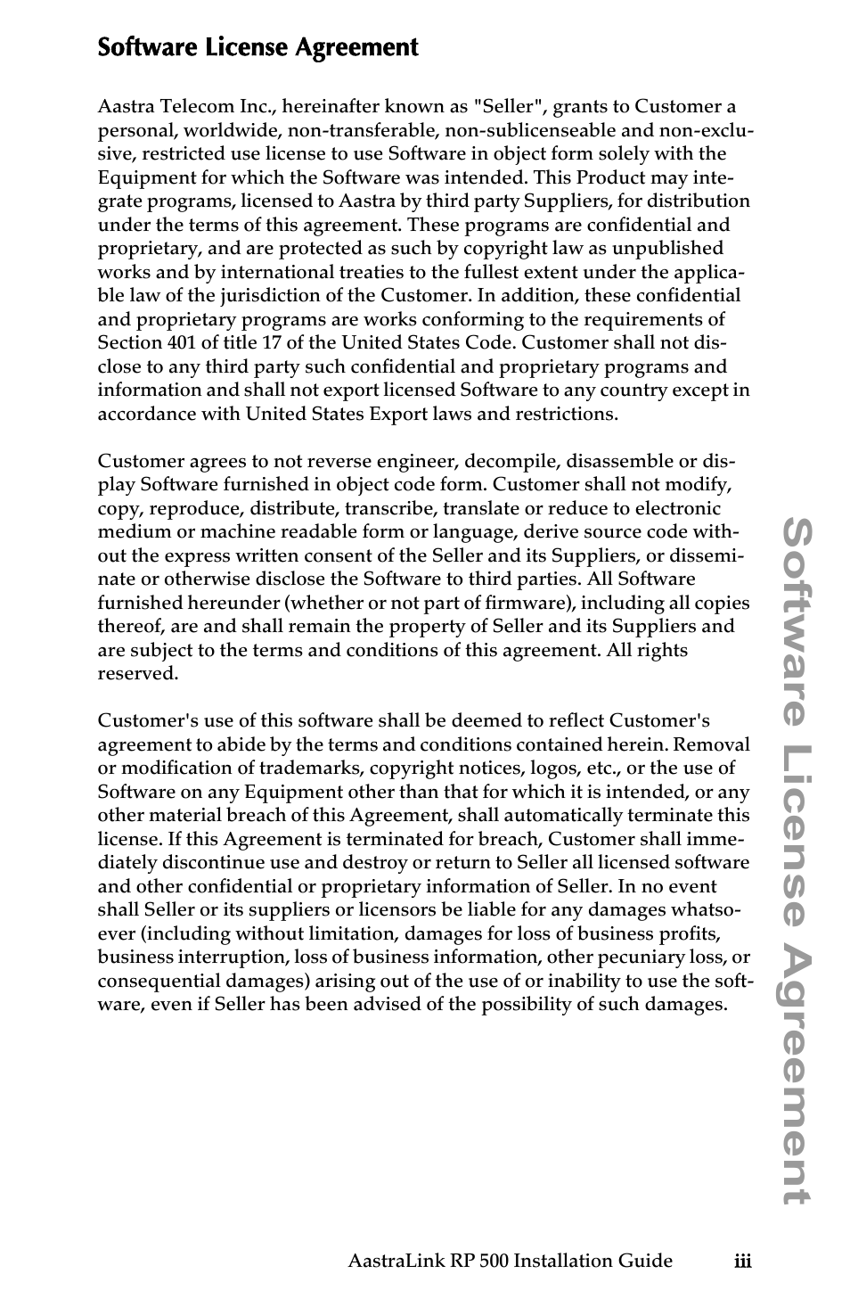 Software license agreement | Aastra Telecom AastraLink RP 500 User Manual | Page 3 / 16