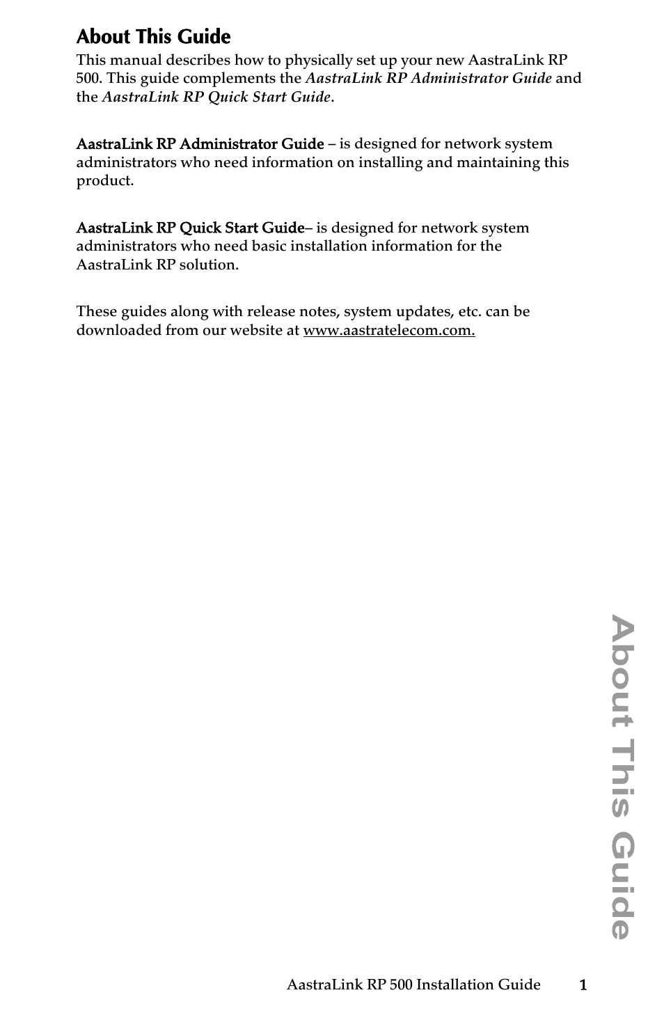 About this guide | Aastra Telecom AastraLink RP 500 User Manual | Page 7 / 16