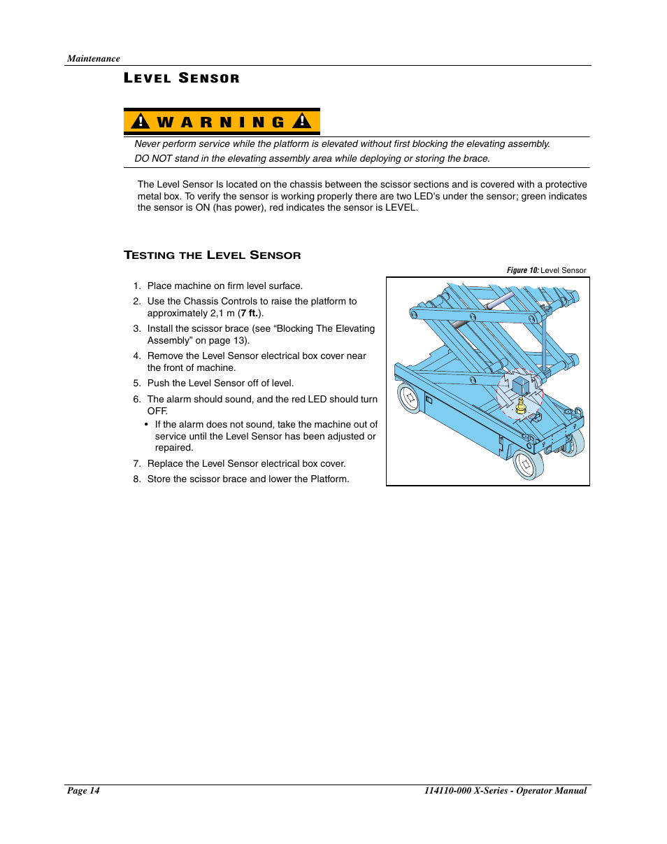 Level sensor, Testing the level sensor | Snorkel X Series-sn20000+ User Manual | Page 16 / 24