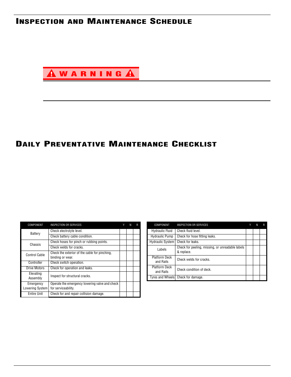 Nspection, Aintenance, Chedule | Aily, Reventative, Hecklist | Snorkel X Series-sn50000+ User Manual | Page 19 / 70