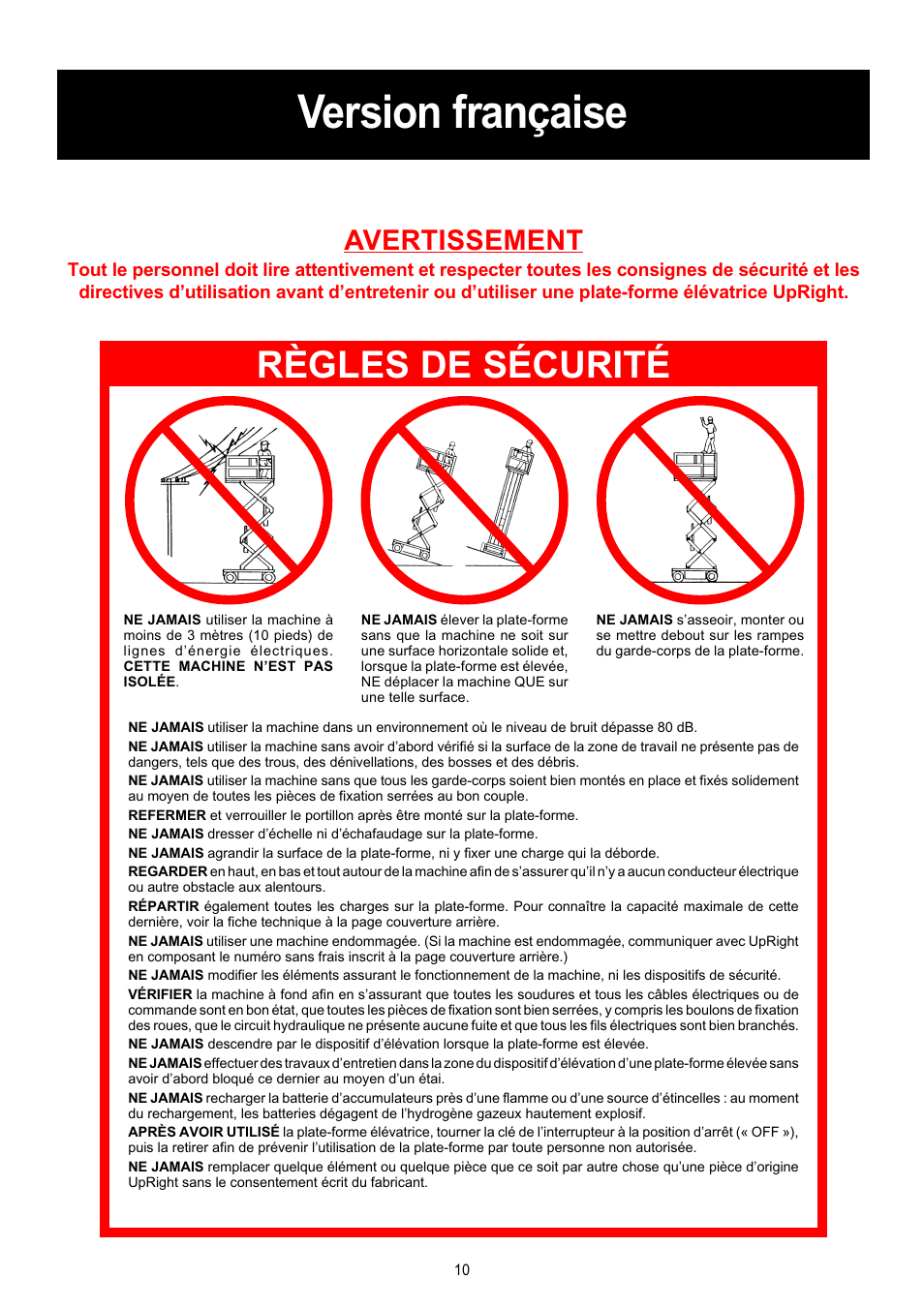 Version française, Règles de sécurité, Avertissement | Snorkel X Series-sn6013-15019 User Manual | Page 10 / 36