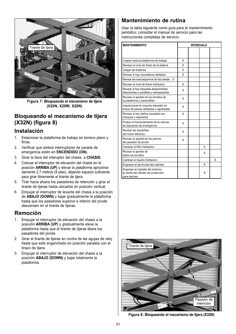 Mantenimiento de rutina, Remoción | Snorkel X Series-sn6013-15019 User Manual | Page 31 / 36
