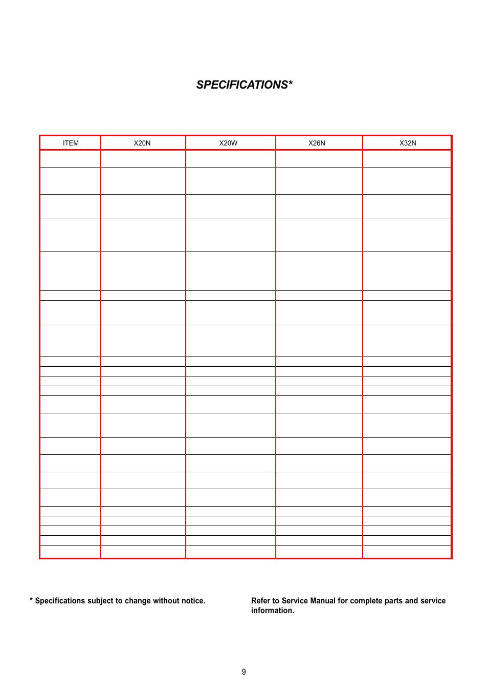 Specifications | Snorkel X Series-sn6013-15019 User Manual | Page 9 / 36