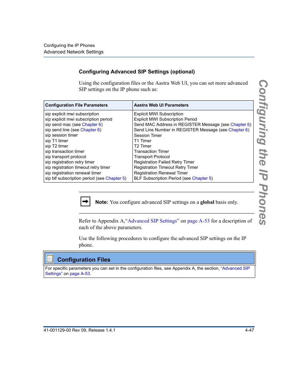 Configuring advanced sip settings (optional), Configuring the ip phones | Aastra Telecom SIP 480I User Manual | Page 103 / 504