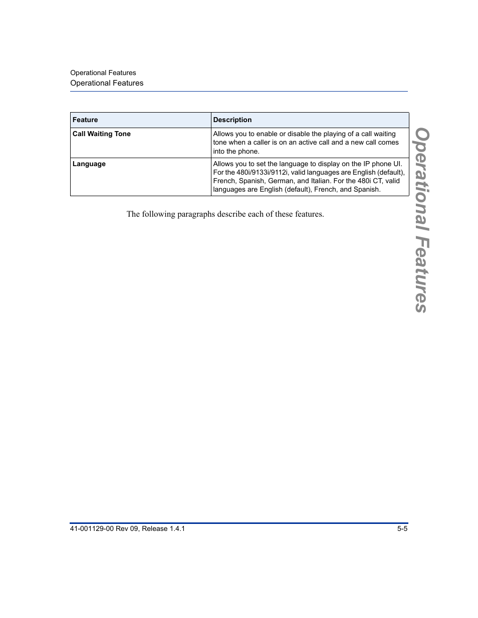 Operational features | Aastra Telecom SIP 480I User Manual | Page 117 / 504