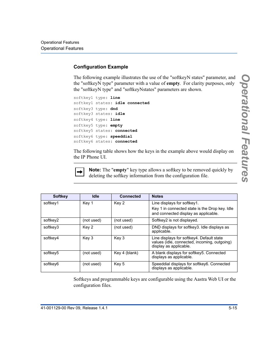 Configuration example, Operational features | Aastra Telecom SIP 480I User Manual | Page 127 / 504