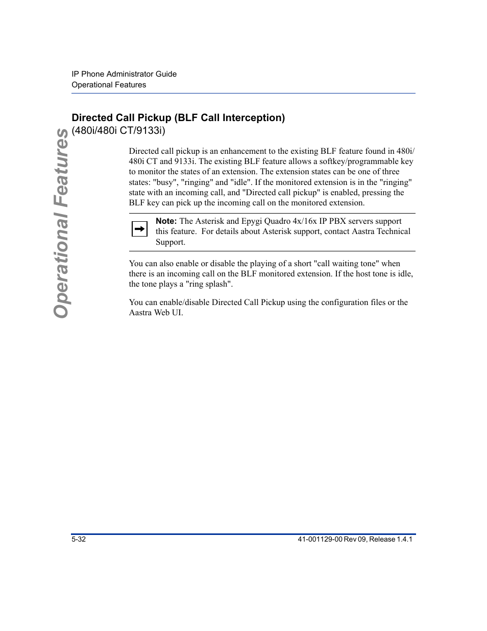 Operational features | Aastra Telecom SIP 480I User Manual | Page 144 / 504