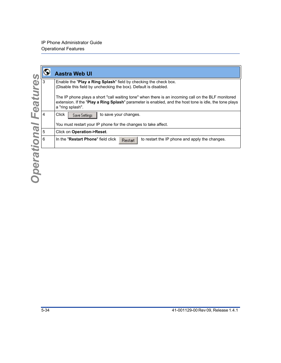 Operational features | Aastra Telecom SIP 480I User Manual | Page 146 / 504