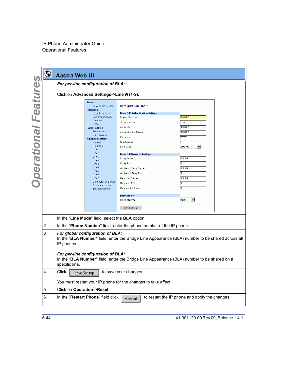 Operational features | Aastra Telecom SIP 480I User Manual | Page 156 / 504