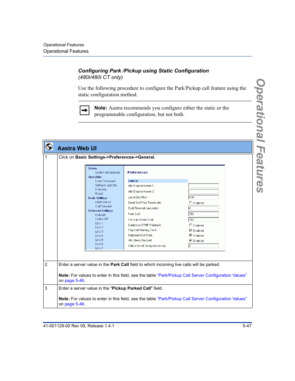 Operational features | Aastra Telecom SIP 480I User Manual | Page 159 / 504