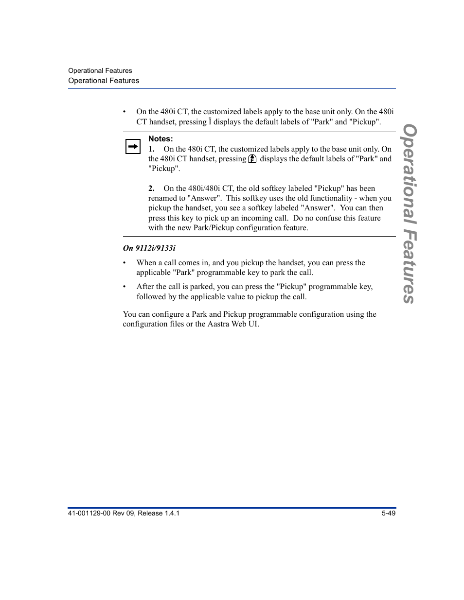 Operational features | Aastra Telecom SIP 480I User Manual | Page 161 / 504