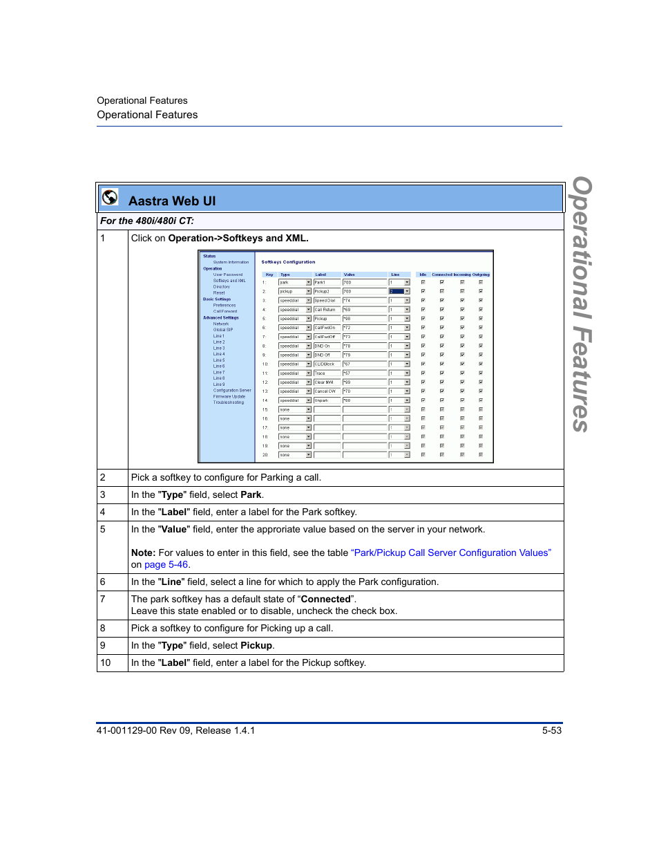 Operational features | Aastra Telecom SIP 480I User Manual | Page 165 / 504