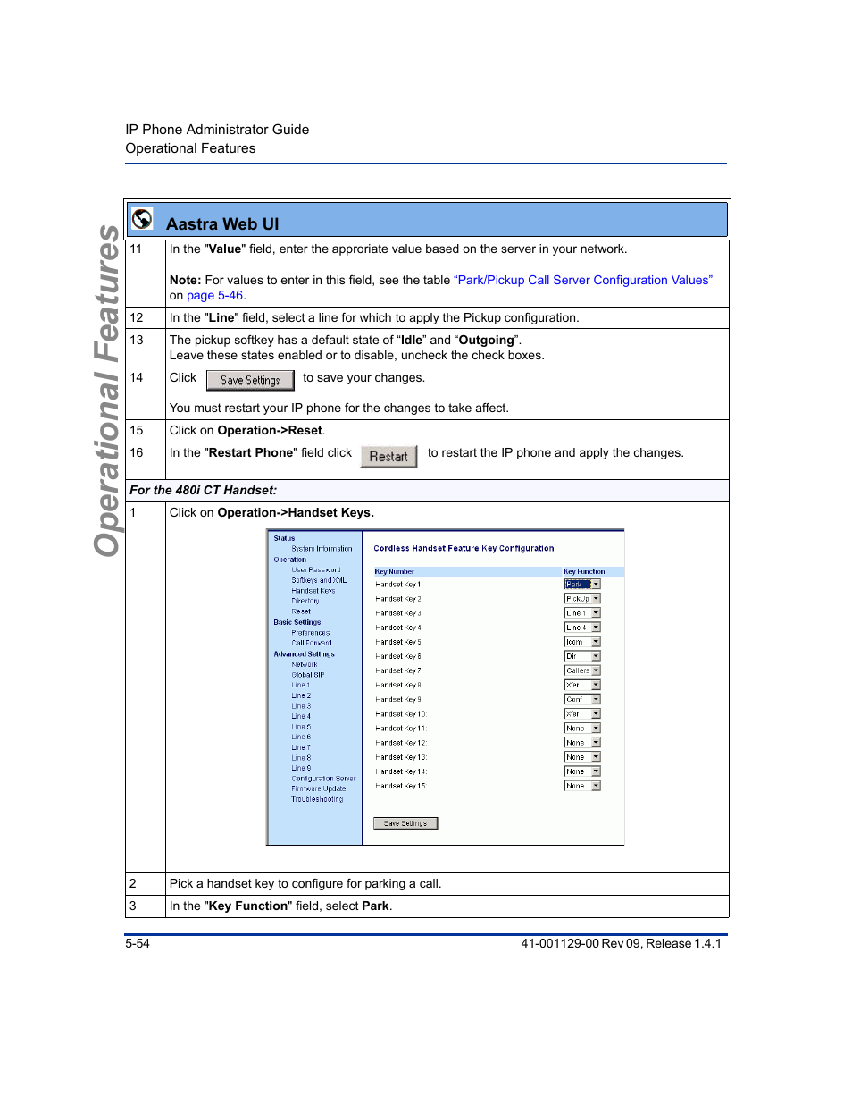 Operational features | Aastra Telecom SIP 480I User Manual | Page 166 / 504