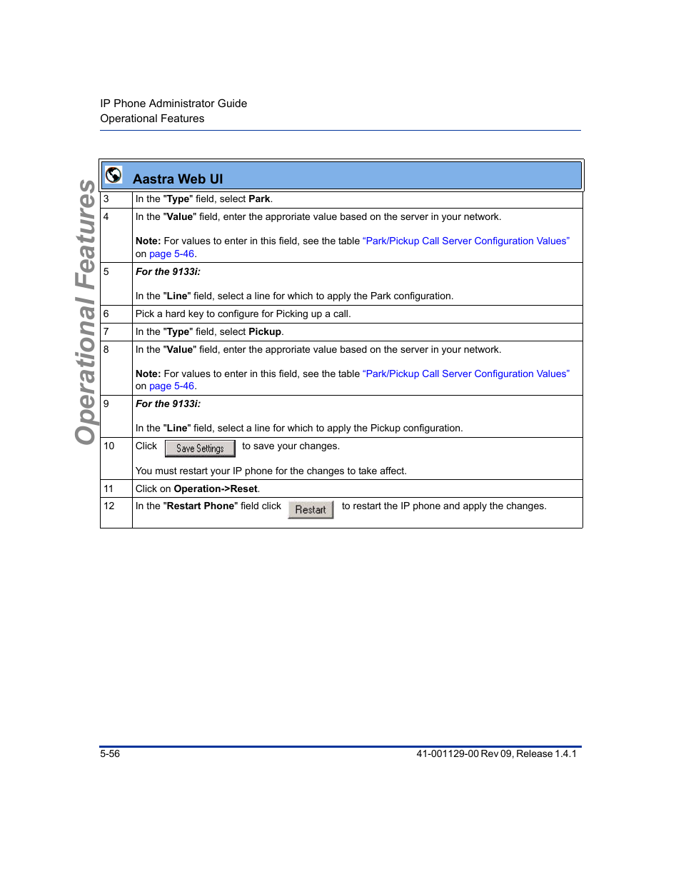 Operational features | Aastra Telecom SIP 480I User Manual | Page 168 / 504