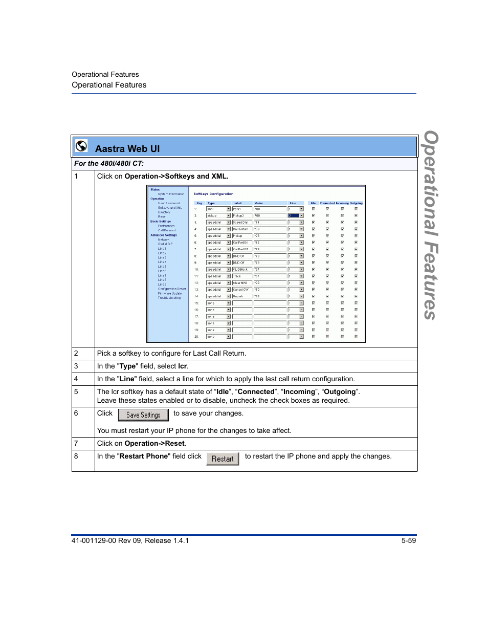 Operational features | Aastra Telecom SIP 480I User Manual | Page 171 / 504