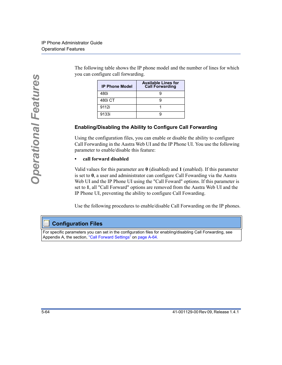 Operational features | Aastra Telecom SIP 480I User Manual | Page 176 / 504