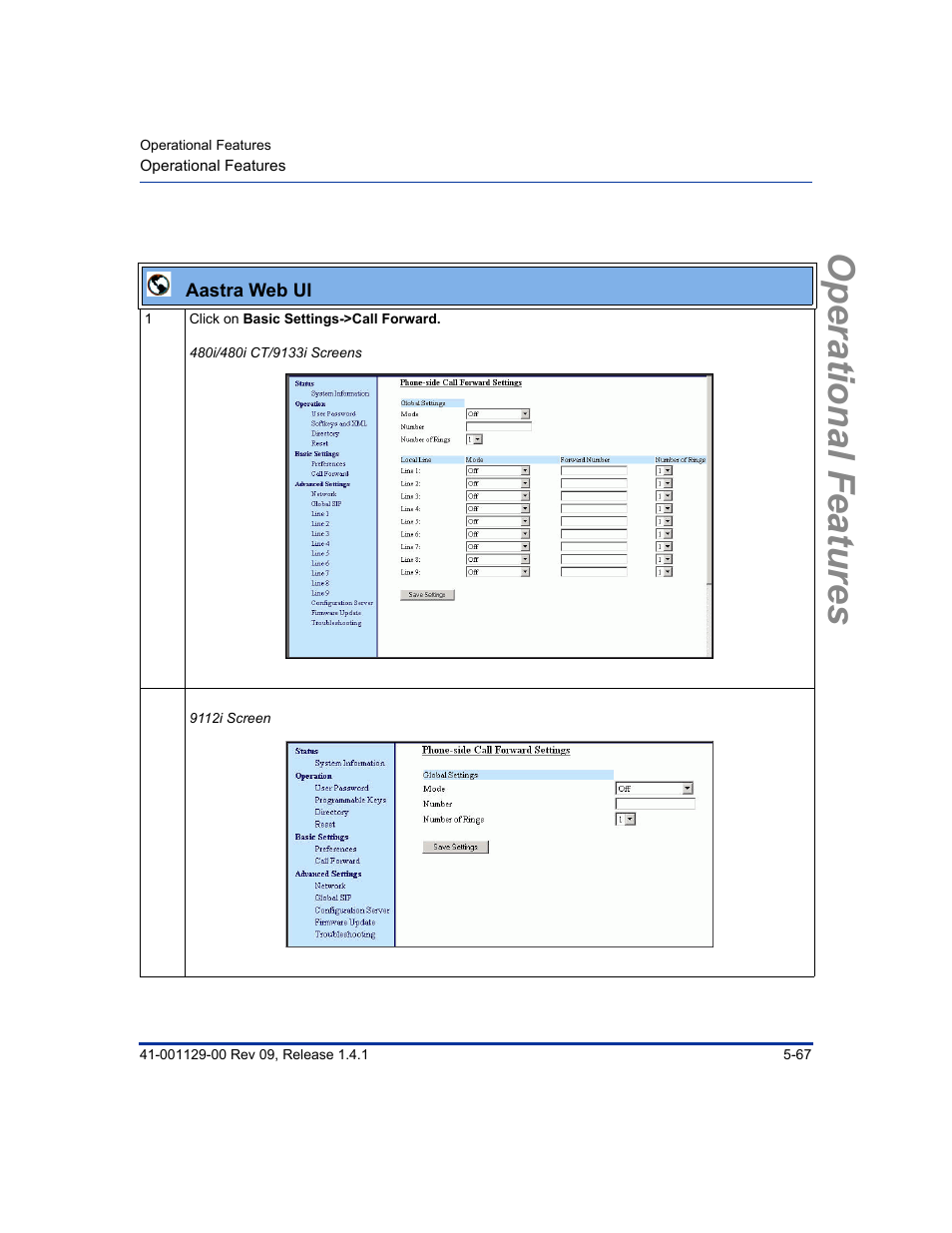 Operational features | Aastra Telecom SIP 480I User Manual | Page 179 / 504