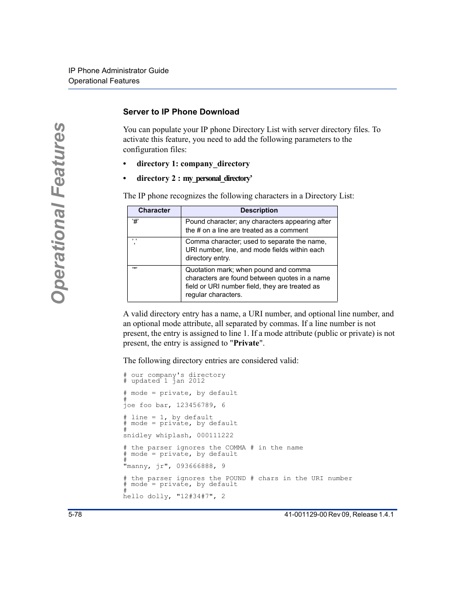 Server to ip phone download, Operational features | Aastra Telecom SIP 480I User Manual | Page 190 / 504