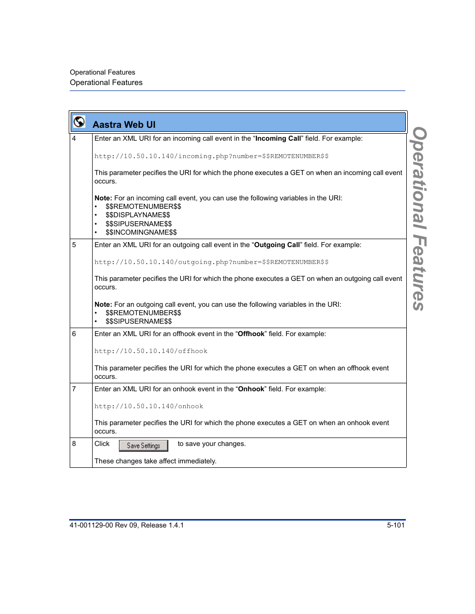 Operational features | Aastra Telecom SIP 480I User Manual | Page 213 / 504