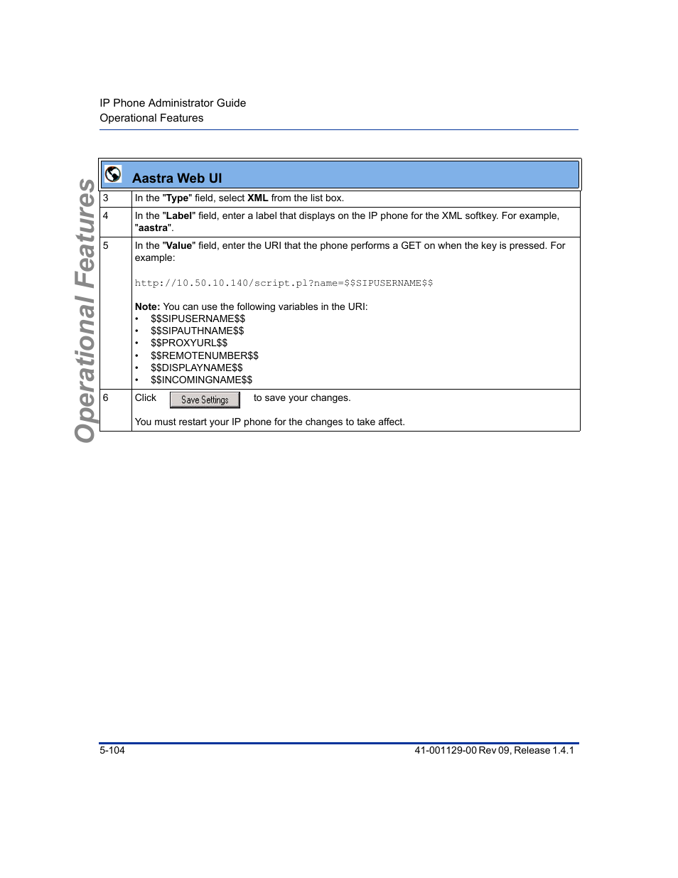 Operational features | Aastra Telecom SIP 480I User Manual | Page 216 / 504