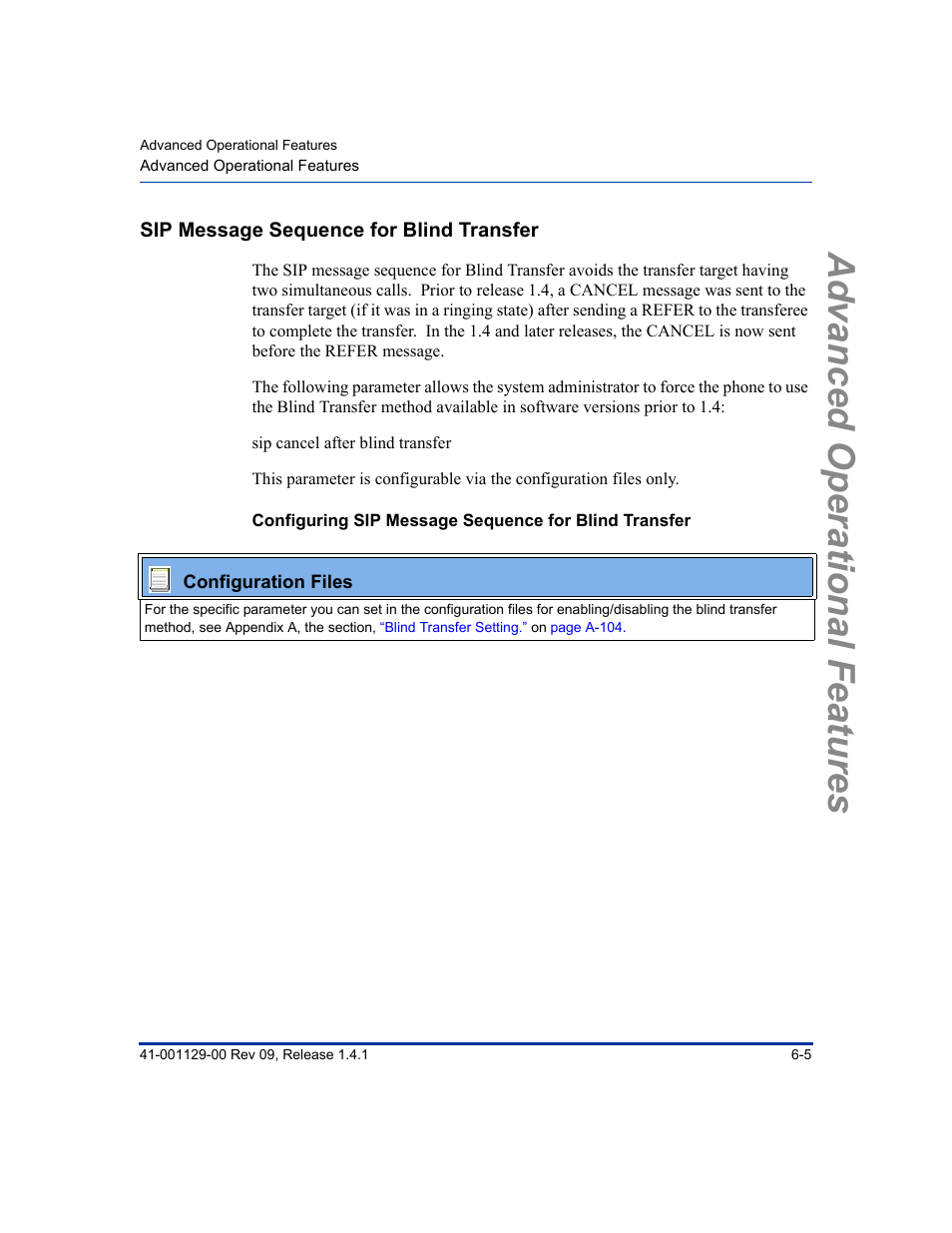Sip message sequence for blind transfer, Sip message sequence for blind transfer -5, Advanced operational features | Aastra Telecom SIP 480I User Manual | Page 253 / 504