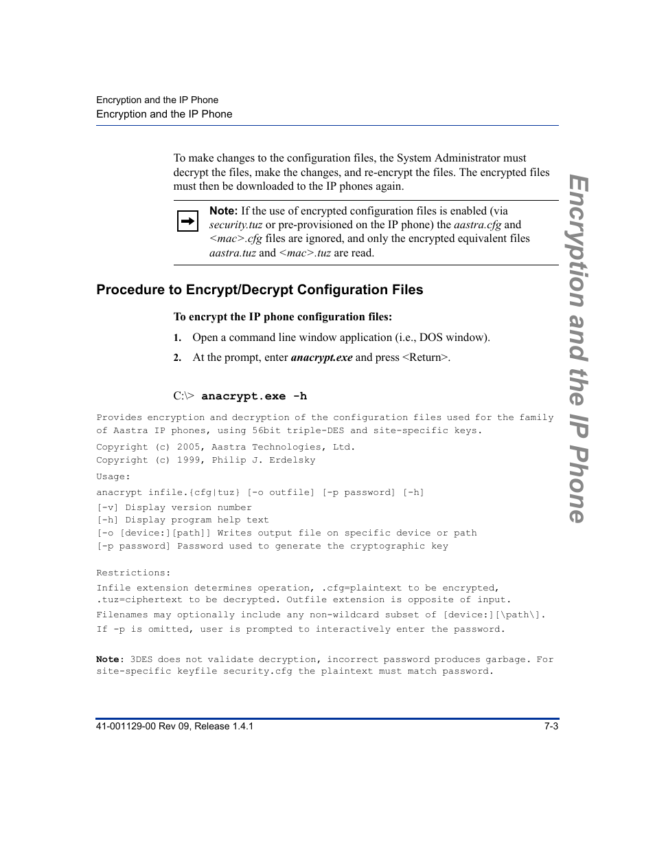 Procedure to encrypt/decrypt configuration files, Encryption and the ip phone | Aastra Telecom SIP 480I User Manual | Page 261 / 504